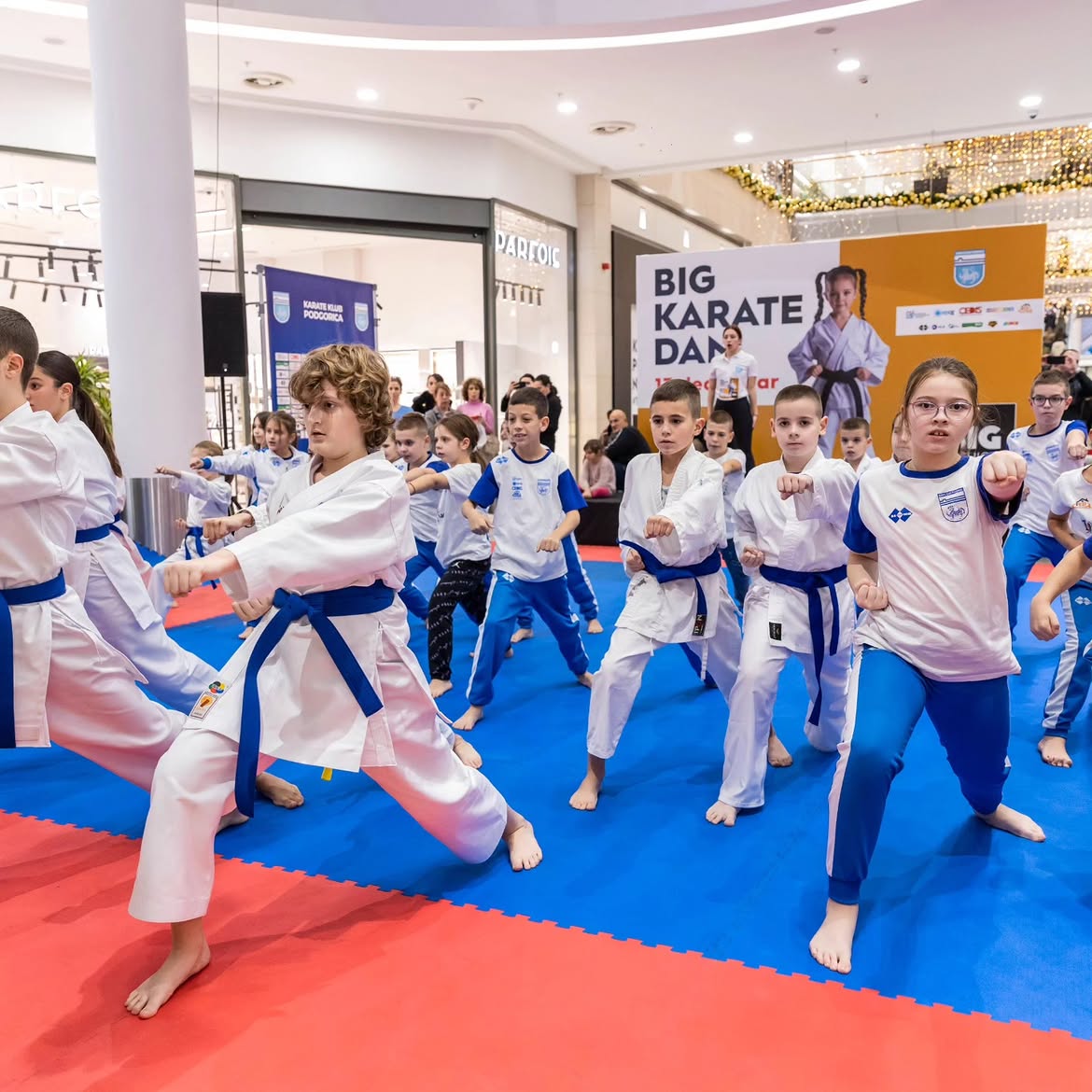 Djeca Karate kluba Podgorica izvode pokrete na javnoj karate manifestaciji
